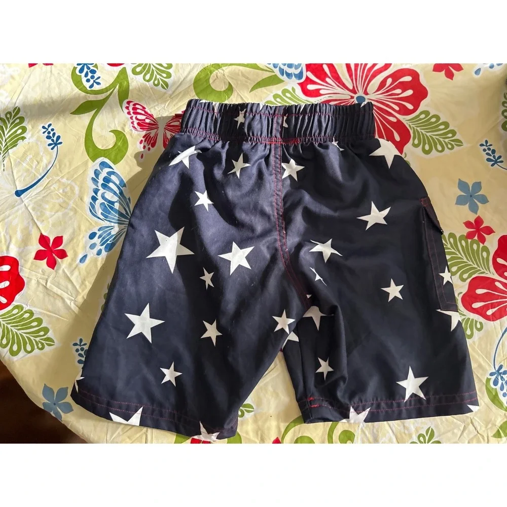 Mish Boys Swim Board Shorts navy white stars 4th of July 5T